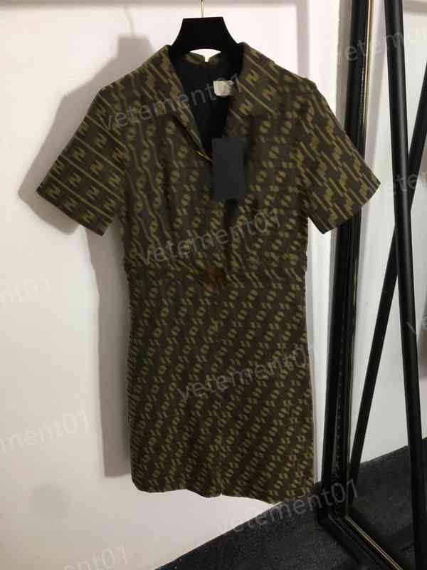 Womens Dresses Classic Jacquard Lettered Logo Pin Fitted Short Sleeve Dress High Quality Luxury Dress Designer Women Clothing