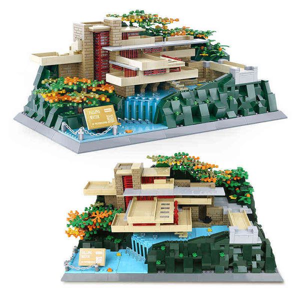 Blocks Blocks Blocks 2022 Creative Street View Fallingwater Villa Model Building Blocks DIY Assembly Architecture House Brick Educational Ki
