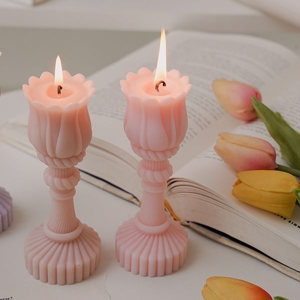 Romantic scented candles tulip candle holder home decoration ornament smell candles creative birthday gifts wedding decor candle