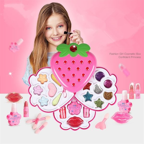 Safe Princess Girls Makeup Kids Cosmetics Make up Set Washable Beauty Makeup Box Baby Gift Toys for Girls Birthday Pretend Play 220725