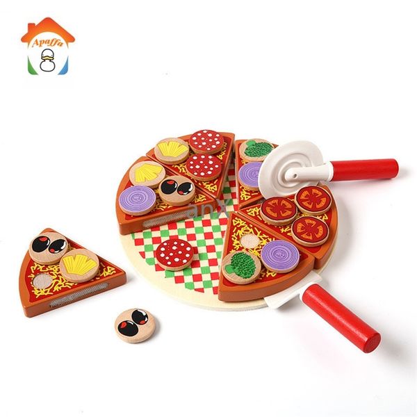 27pcs Pizza Wooden Toys Food Cooking Simulation Tableware Children Kitchen Pretend Play Toy Fruit Vegetable with Tableware 220725