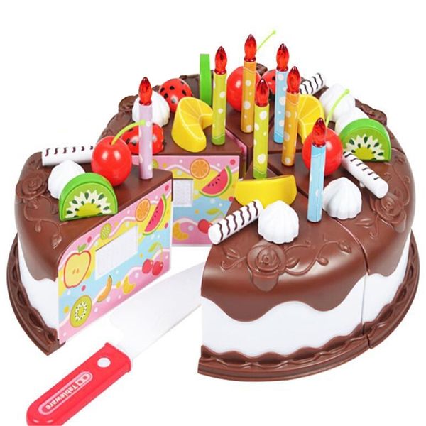 37Pcs Children Play House Chocolate Birthday Cake Toys For Girls Boys Cutting Fruit Kitchen DIY Pretend Play Educational Toy 220725