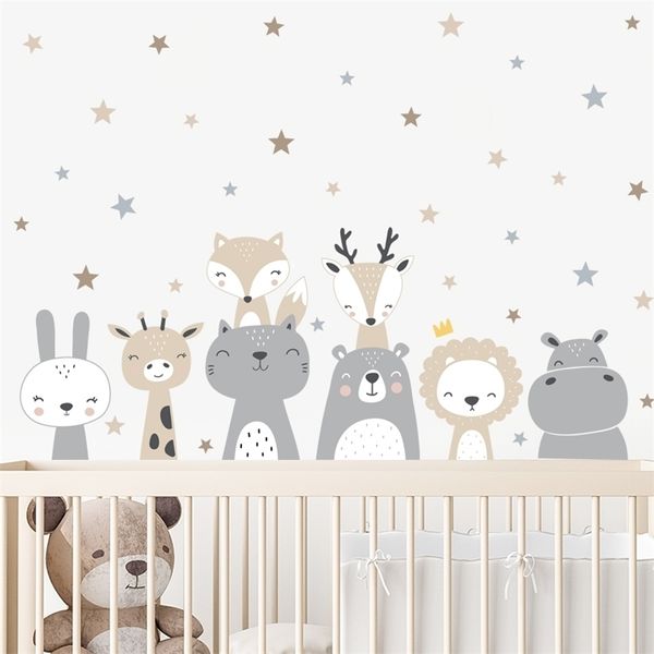 Cartoon Cute Lion Giraffe Animals Stars Wall Sticker Nursery Vinyl Childrens Wall Art Decals for Baby Kids Room Home Decoration 220727