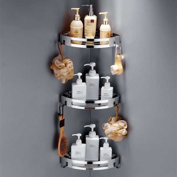 304 Stainless Steel Bathroom Shelves Silver Accessories Shower Corner Shelf Shampoo Storage Rack Basket Holder Y200407