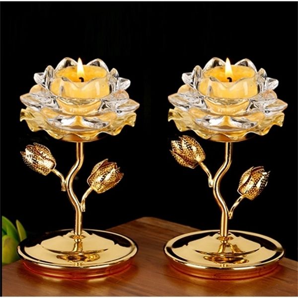 High Grade Chinese style Lotus Ghee Lamp Holder Feng Shui Home Decor Crystal Glass Block Candle Holders Party Dceoration LFB479 T200319