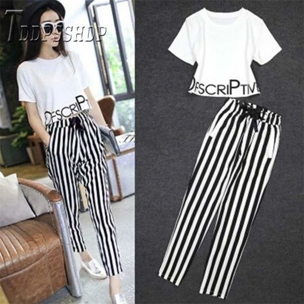 Zebra Grain Women Sets Casual Short Sleeve T Shirt And Pants Female Sets LJ201117