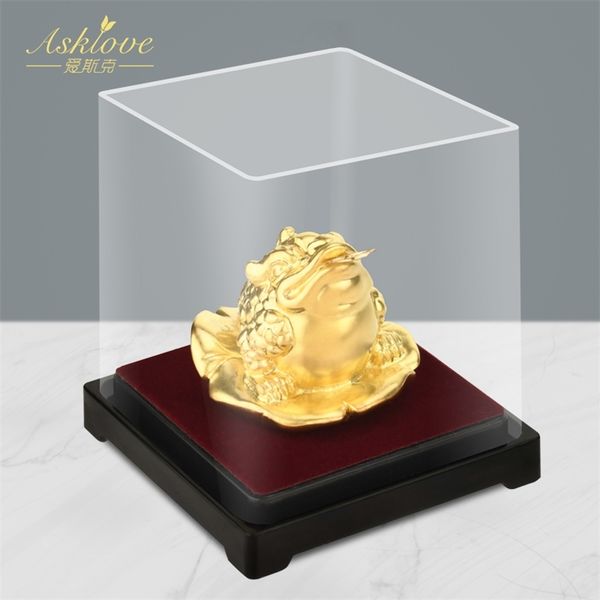 24k Gold Foil Frog Feng Shui Chinese Golden Frog Money Lucky Fortune Wealth Office Tabletop Ornament Home Decor Lucky Gifts 201125