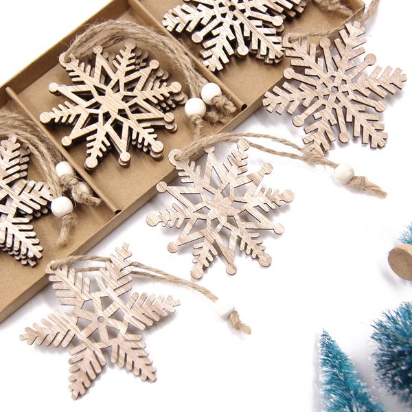 6PCSLot Multi Christmas Snow Wooden Pendants Ornaments Wood Craft Hanging Gifts Tree Decorations Y201020