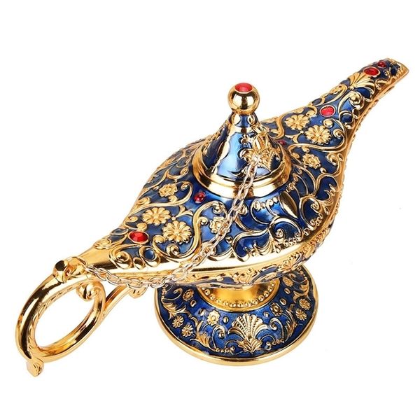 Ornaments Aladdins Lamp Magic Lamp Metal Simulation Fairy Wishing Light Hollow Traditional Genie Lamp Home Decoration Gift T200331