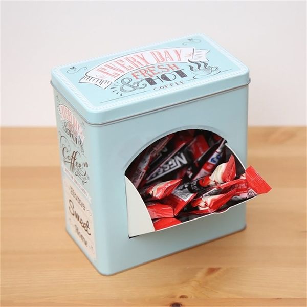 Nostalgic Iron Storage Box Coffee Candy Snack Metal Can with Picking Window Home Office Desktop Storage Jar Organizer Container T200506