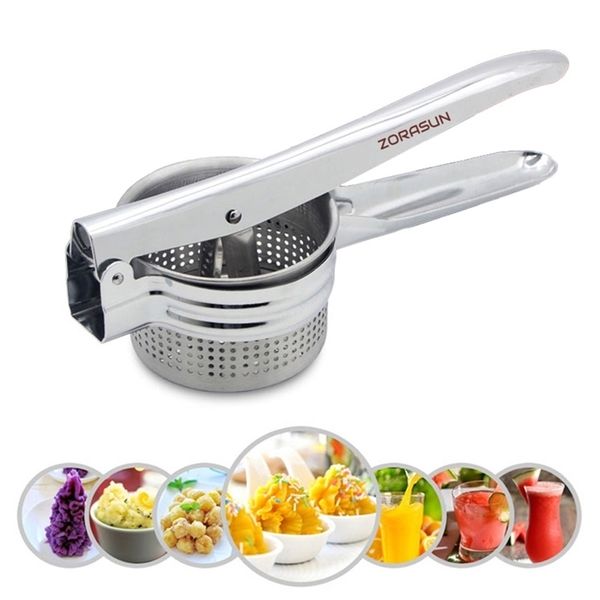 Potato Masher Ricer Press Mashed Potatoes Stainless Steel Crushing Potatoes Puree Fruit Vegetable Juicer Press Maker Tool 210318