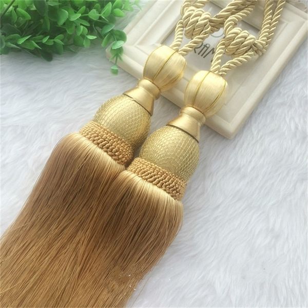 2 Pcs Gold Hanging Ball Curtains Tassels Curtain Tiebacks Bandages Brushes Curtain Accessories T200601