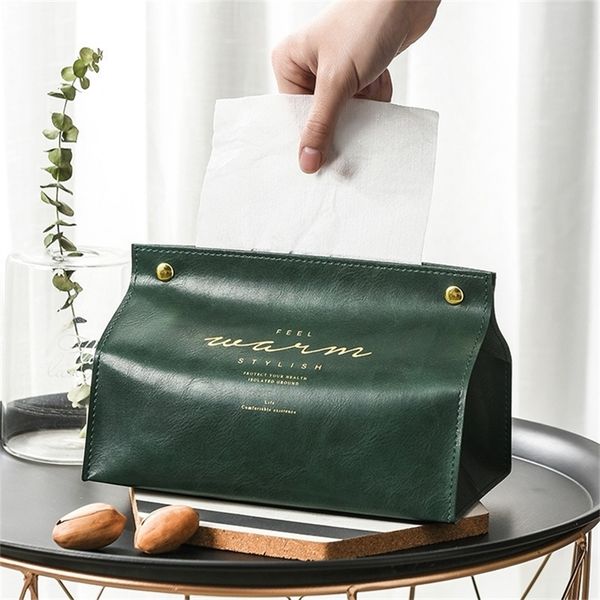 ins Nordic creative leather tissue bag net red car tissue box cover paper bag living room household pumping box 210326