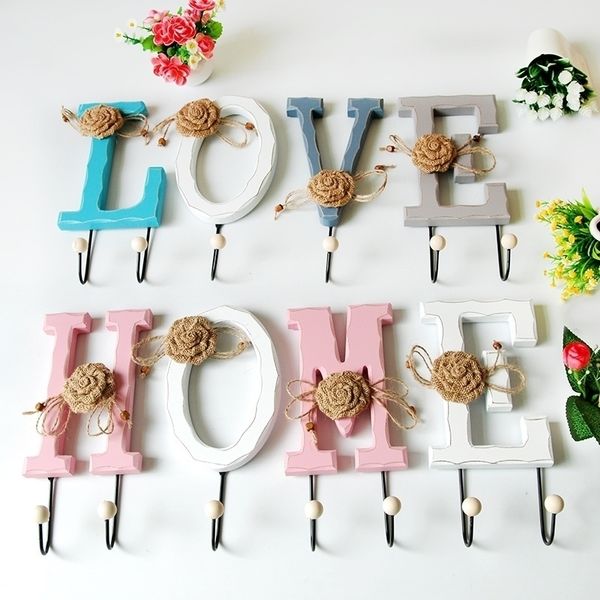 Creative Wooden Storage Shelf Love Home Wall Hanging Antique Jewelry Clothes Holders Decor Hanger Craft Gifts Y200429