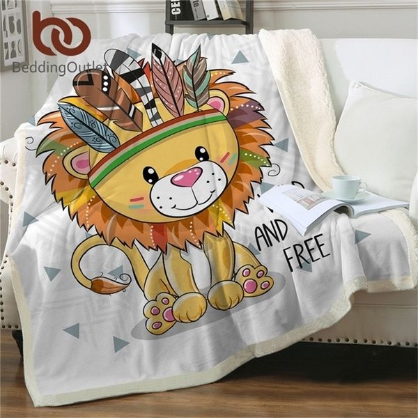 BeddingOutlet Tribal Animal Sherpa Blanket Lion Owl Pug Dog Fluffy Blanket Cartoon Aztec Throw Blanket Colorful Bedding Mantas 201112