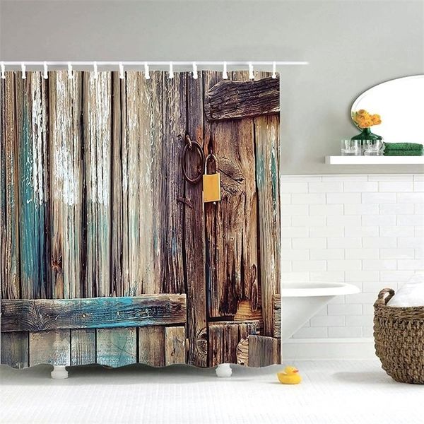 Dafield Fabric Rustic Vintage Old Wooden Door Decorations Bathroom Polyester Waterproof Washable Wood Shower Curtain T200711