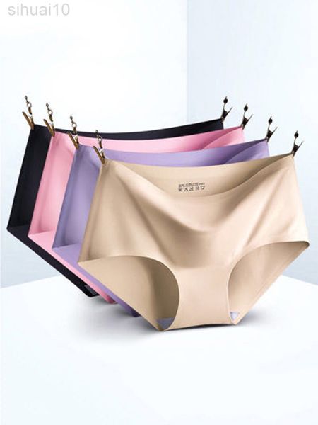 Women Seamless Briefs Silk Mid Waist Underwear For Female 3Pcs Large Size Women Briefs Set Underpant Lingerie L220801