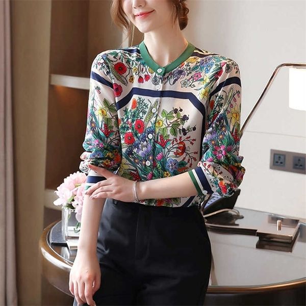 vintage france style women blouses flower printing shirts Spring summer long sleeve Blouse Female Tops Blusas Mujer 210702