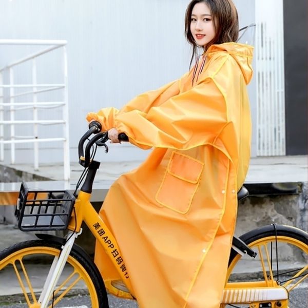 Yellow Long Raincoat Electric Motorcycle Rain Poncho Transparent Rain Coat Increase Thick Waterproof Suit Adult Impermeable Gift 201202