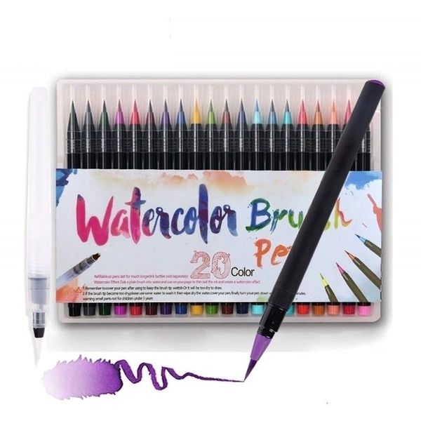 20 Color Watercolor Paint Brush pen set with Refillable water Coloring Pen for drawing painting Calligraphy art Kids gift A6901 201116