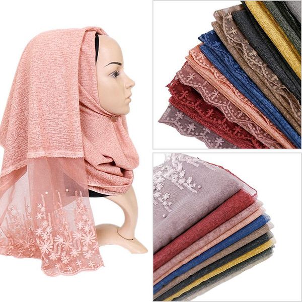 Lace Headband Stretchy Scarves Shawls Bandhnu Beads Cotton Hijab Scarf Muslim Maxi go ScarvesScarves Islamic Wraps