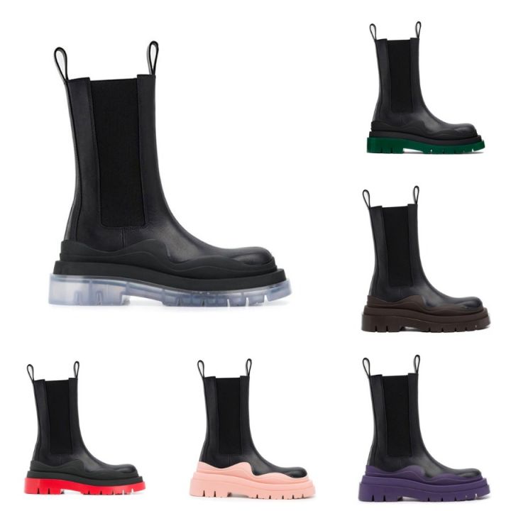 Black-transparent Women Man BOTTEGA boots Lug luxury Tire Lean Leather Chelsea Women&#039;s booties Men platform chunky shoes lady Knight High top b