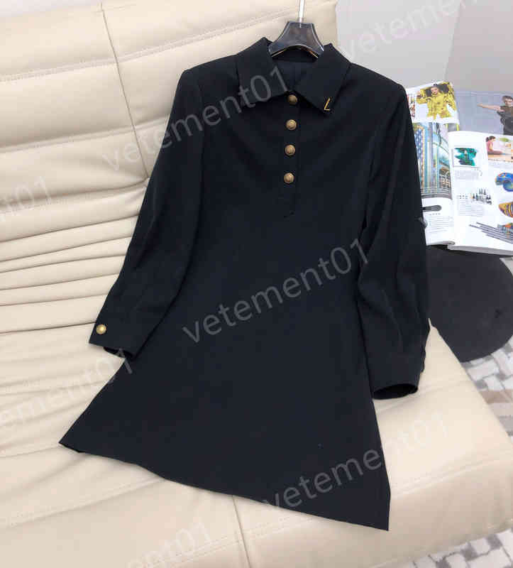 Autumn Long Sleeve Designer Polo Dress Collar Logo Brooch Fashion Brand Women Clothes
