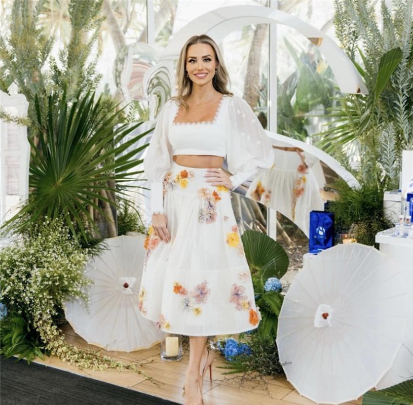 Skirts Women Postcard Skirt Silk Linen Organza 3D Flower Appliques SkirtSkirts