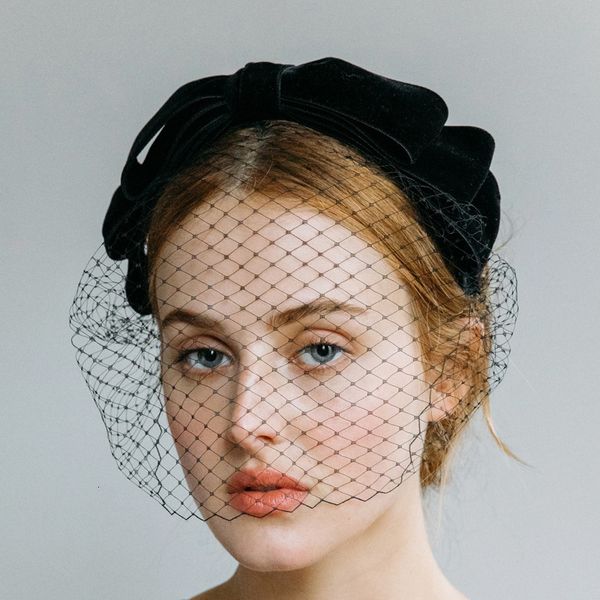 Other Festive Party Supplies Black Headband Veils for Bridal Velvet Simple Bow Birdcage Face Net Mask Hair Accessories Veil Charming Wedding