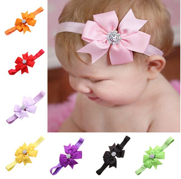 Baby Bow Rhinestone Headband Hair Bowknot Headbands Infant Hair Accessories Headdress flower 20pcs-lot