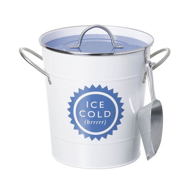 Ice Bucket Round White Blue Home Garden Party Wine Beer Cooler