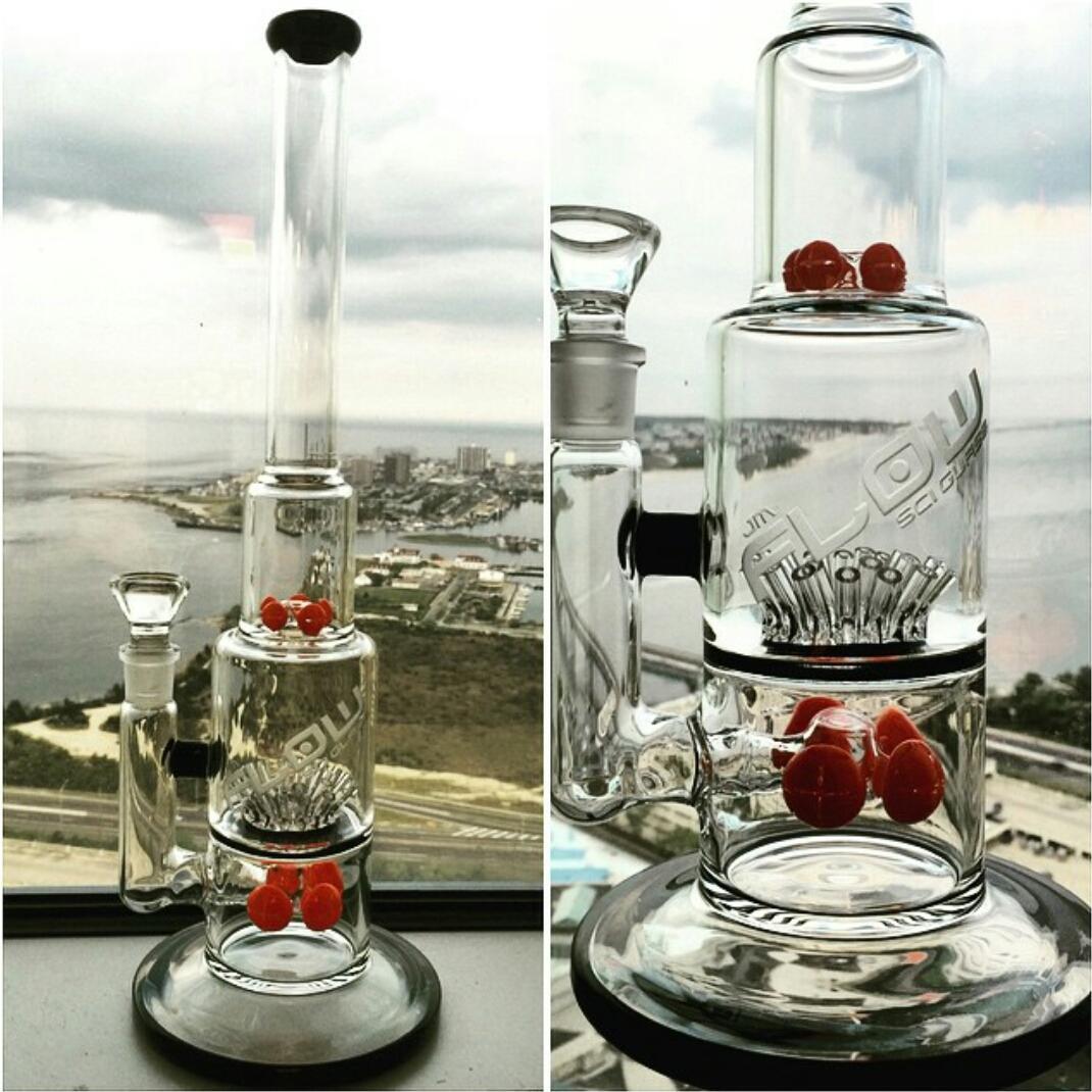 16inch Tall Glass Water Pipes Smoking Dab Rig Straight Tube Bongs with Gear and Sprinkle Perc Hookah Bubblers 18 mm Joint