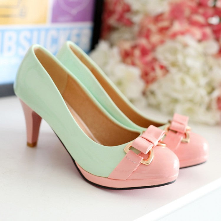 2016 new rough heels sweet bowknot color candy color waterproof shoes shoes shoes female students