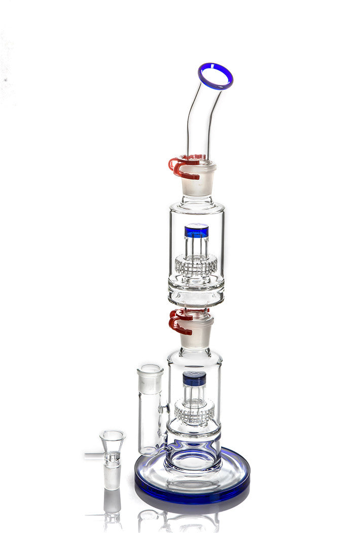 hookahs Bong Heady Thick Bubbler Glass Blue Matrix and Birdcage Percolator Water Pipes Removable Straight Tube Recycler Oil Rig 18&quot;