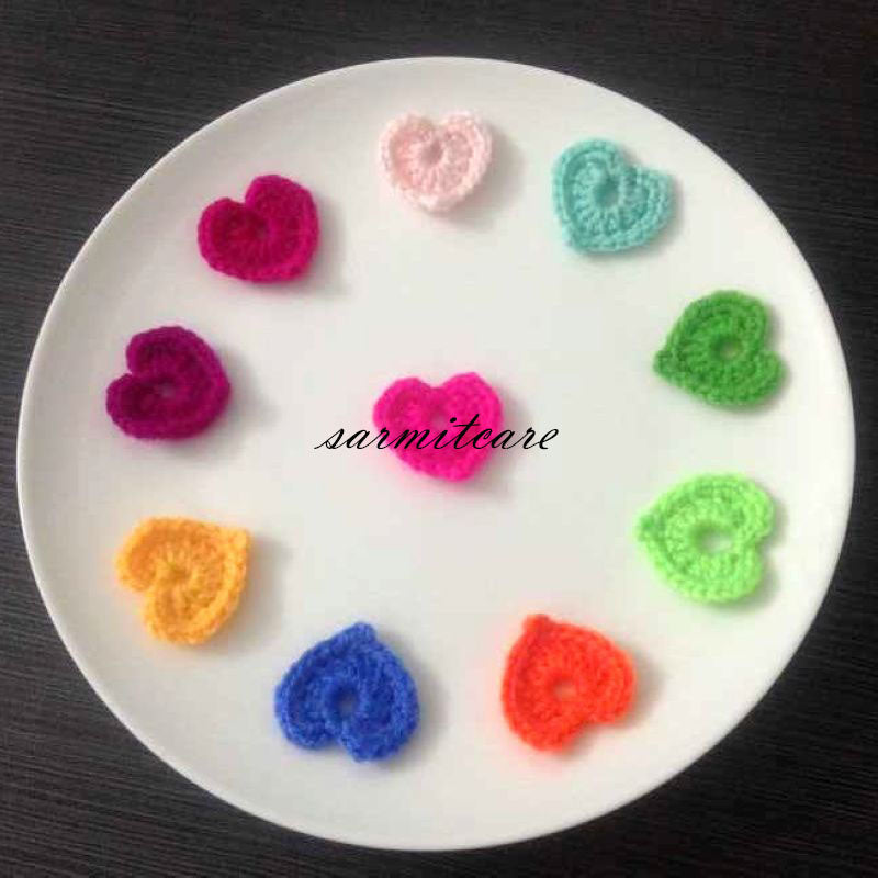 3x3cm 200pcs-lot Mixed Colors Crochet Heart Appliques for Clothing Shoes Bags Hats Headbands DIY Handmade Heart Shape Items - 0486