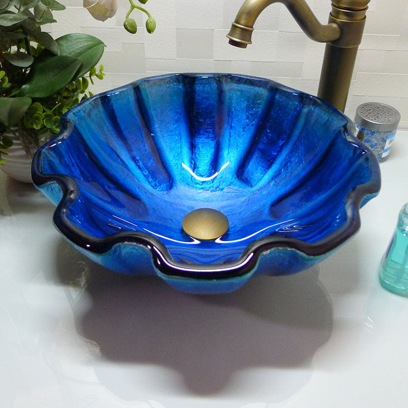 Bathroom tempered glass sink handcraft counter top round basin wash basins cloakroom shampoo vessel bowl HX004