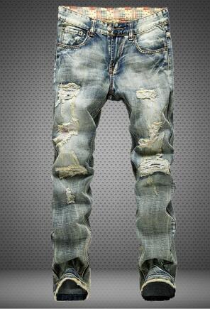 men jeans retro patch the hole patch jeans popular hole skinny straight jeans beggar pants 953