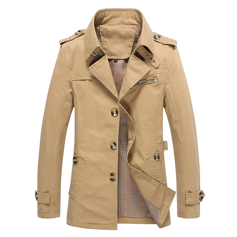 Autumn Winter Europe Tide Men Lapel Neck Jackets Black Green Cotton Male Long Style Panelled Pockets Button Vestidos Casual Outerwear Coats