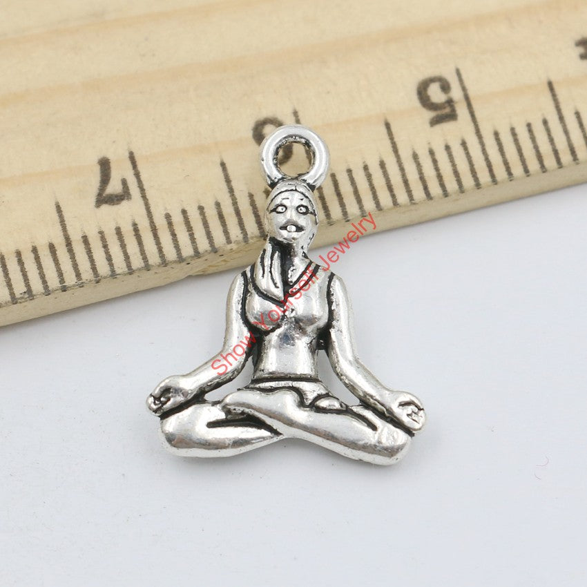 20pcs Antique Silver Plated Yoga Girl Charms Pendants for Jewelry Making DIY Handmade Craft 20x16mm Jewelry making DIY