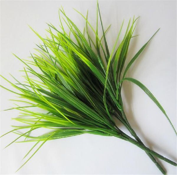 HOT Fake Green Plant 30cm-11.81&quot; Length 12Pcs-lot Artificial Lucky Grass Plastic Plants Grasses 7 Stems per Bunch for Wedding Flower