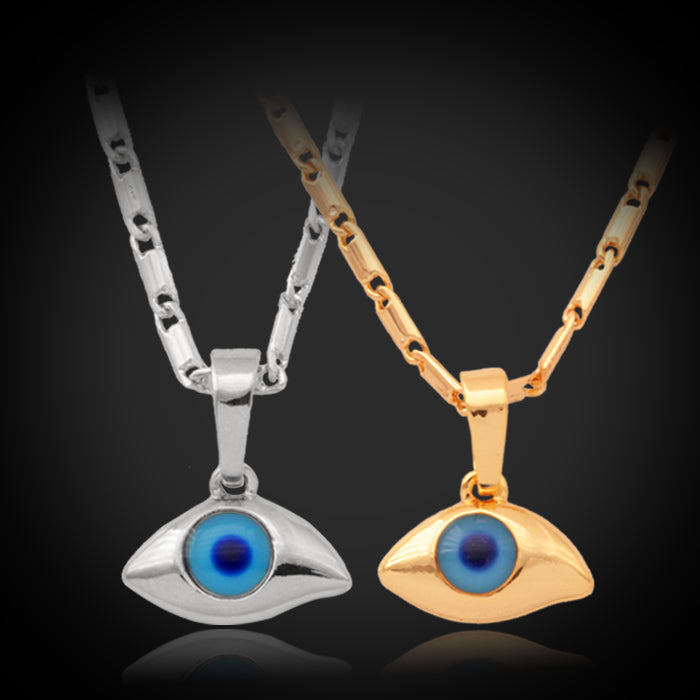 New Item Blue Evil Eyes Pendant Choker Chain Necklace High Quality 18K Real Gold Plated Rhinestone Lucky Jewelry Gift YP236