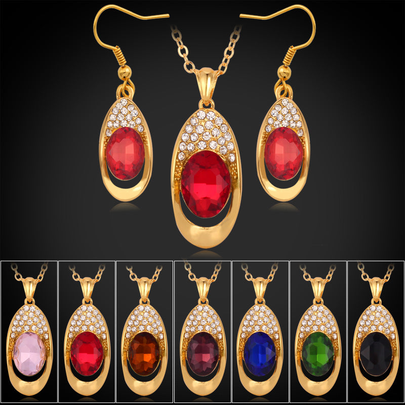 Big SWA Rhinestone Crystal Pendants Necklaces Dangle Earrings Jewelry Set Choker Chains 18K Gold Plated Jewellery
