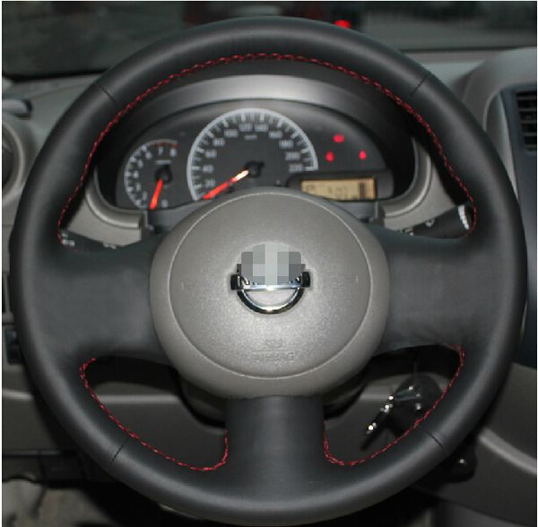 Case for NISSAN March New Sunny Steering wheel cover Genuine leather DIY Car styling Interior decoration Car steering leather cover