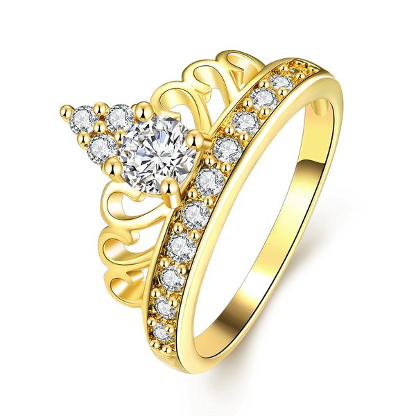 Lady Acessories Royal Crown Shaped Genuine Crystal Paved Stylish Womens Ring Size 7 Jewelry Gift