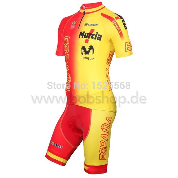 Wholesale-SPANISH NATIONAL TEAM 2015 short sleeve cycling jersey 2015 and cycling bib shorts sets Spain ropa ciclismo Clothing Full Zipper