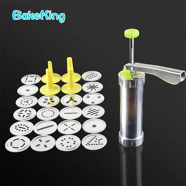 Cookie Press Machine Tool Biscuit Cookie Cake Making Decorating Gun with 20 Moulds 4 Nozzles Silver