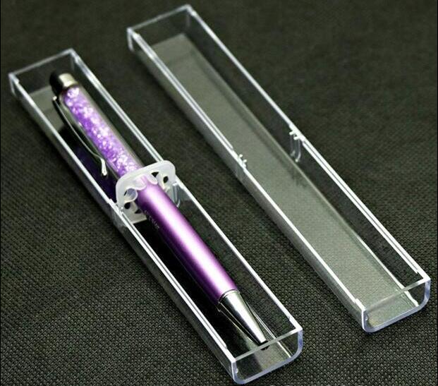 Hot sale plastic pen box clear crystal pencil case Cosmetic Brush Eyeshadow Pencil color Pen Lipstick ballpoint pen Display Stand Rack 20pcs