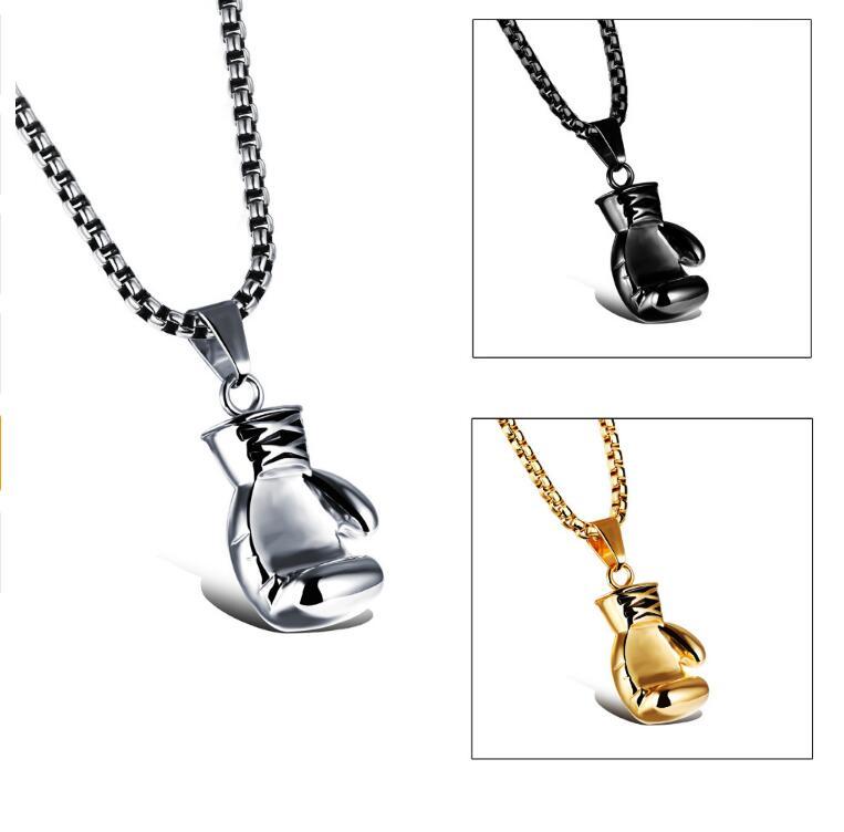 Black-Steel-Gold Color Fashion Mini Boxing Glove Necklace Boxing Jewelry Stainless Steel Cool Pendant For Men Boys Gift