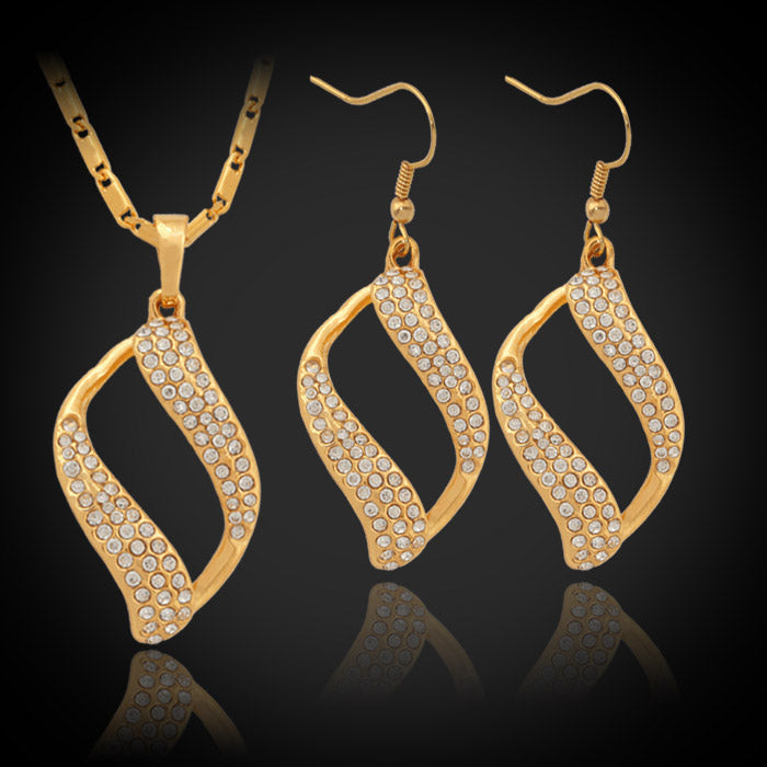 Vintage Scroll Clear Austrian Rhinestone Pendant Earrings Choker Neckace 18K Gold Plated Fashion Jewelry Set For Women YS732