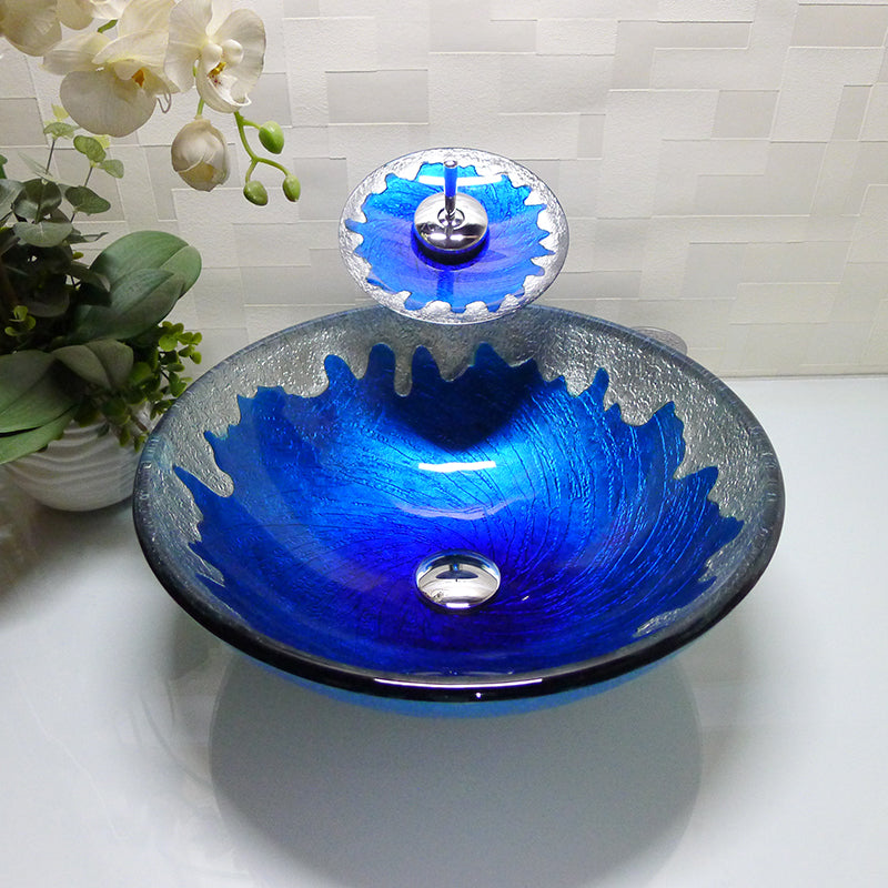 Bathroom tempered glass sink handcraft counter top round basin wash basins cloakroom shampoo vessel bowl HX009